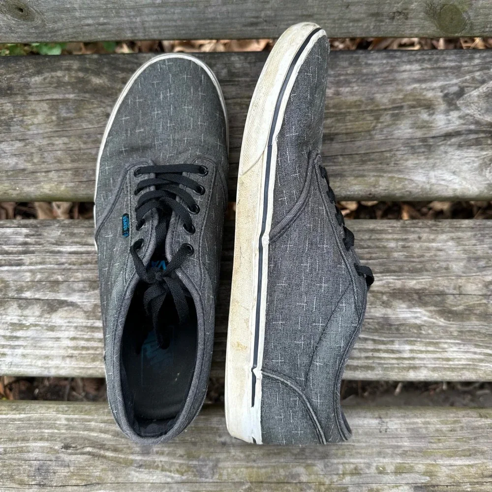 Vans Atwood Mens Sz 12 Charcoal Grey Crosshatch Pattern Low Top Skate Streetcore